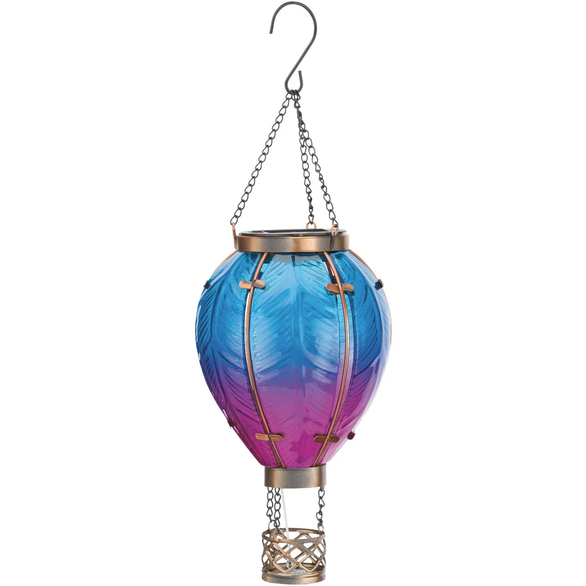 15 In. Metal & Glass Led Hot Air Balloon Solar Lantern