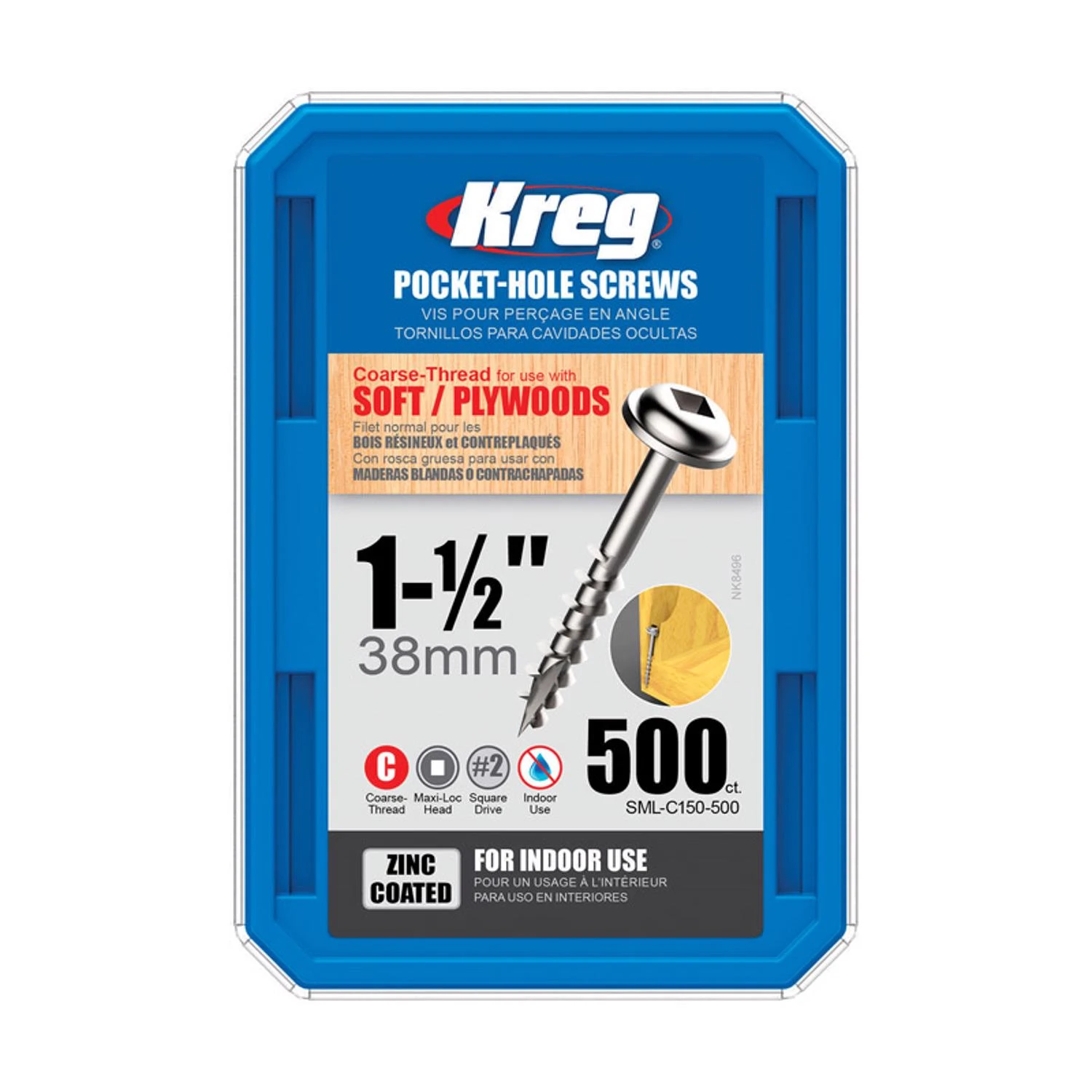 Kreg #8 x 1-1/2 In. Square Coarse Thread Maxi-Loc Head Zinc Pocket-Hole Screw (500 Ct.)