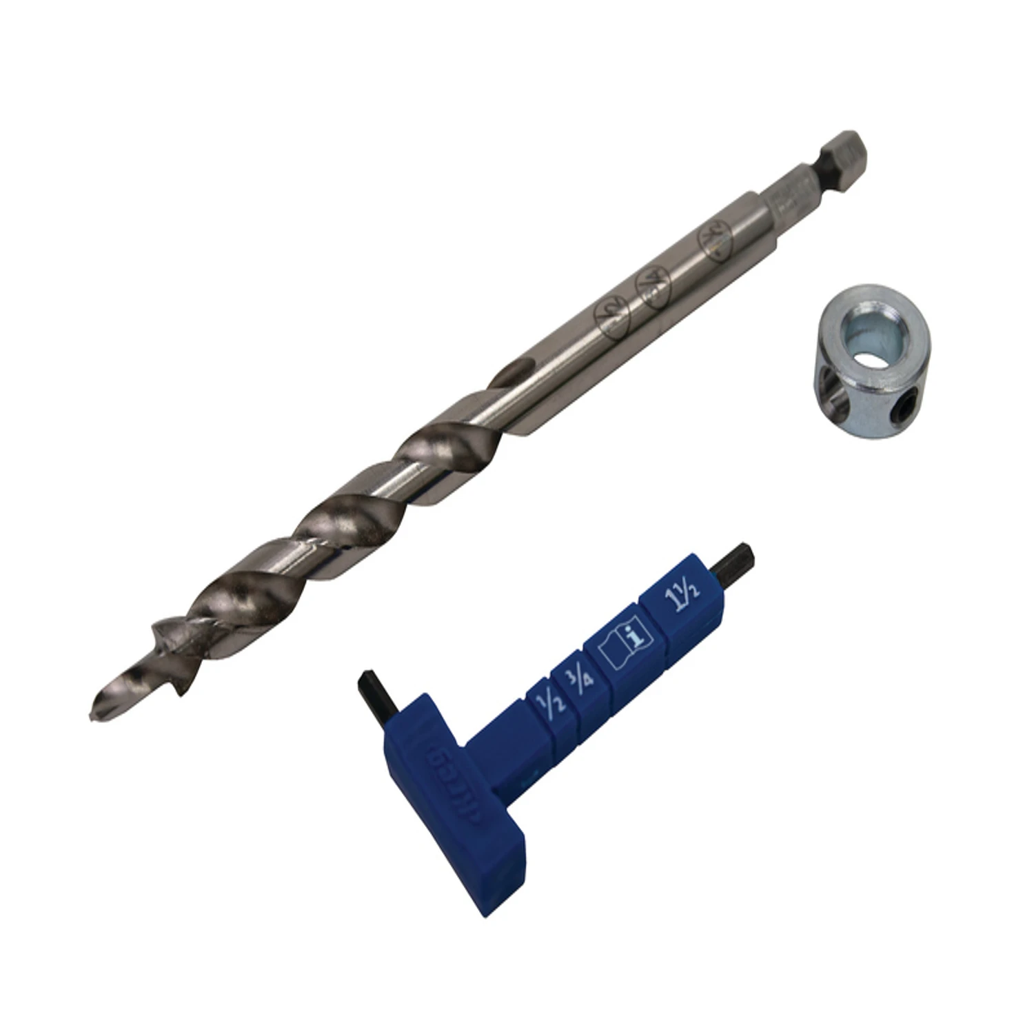 Easy-set Step Drill Bit With Stop Collar, Gauge & Hex Wrench For Pocket-hole Jigs