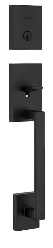 San Clemente Entry Door Handleset with Halifax Lever, SmartKey Security, Matte Black Finish