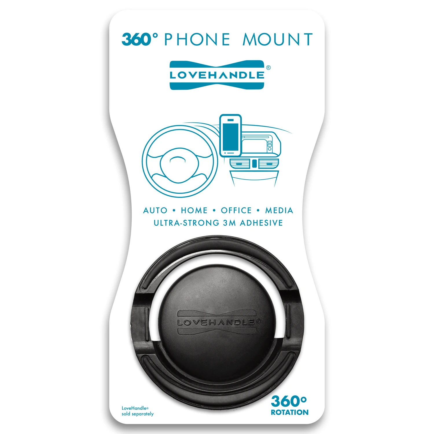 Lovehandle Black Swivel 360 Phone Mount, Model L-360-m, 1 Pk, Universal Adhesive