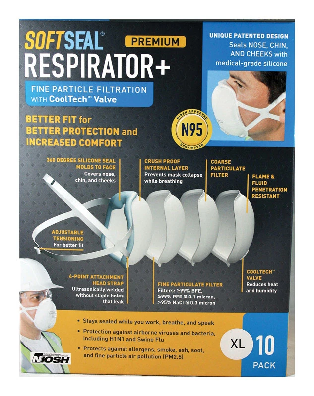 N95 Valve Dust Masks, XL, 10-Pk.