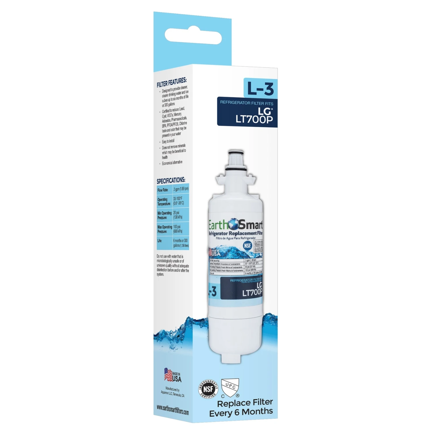 L3 Lg Refrigerator Replacement Water Filter For Lt700p - 300 Gallon Capacity