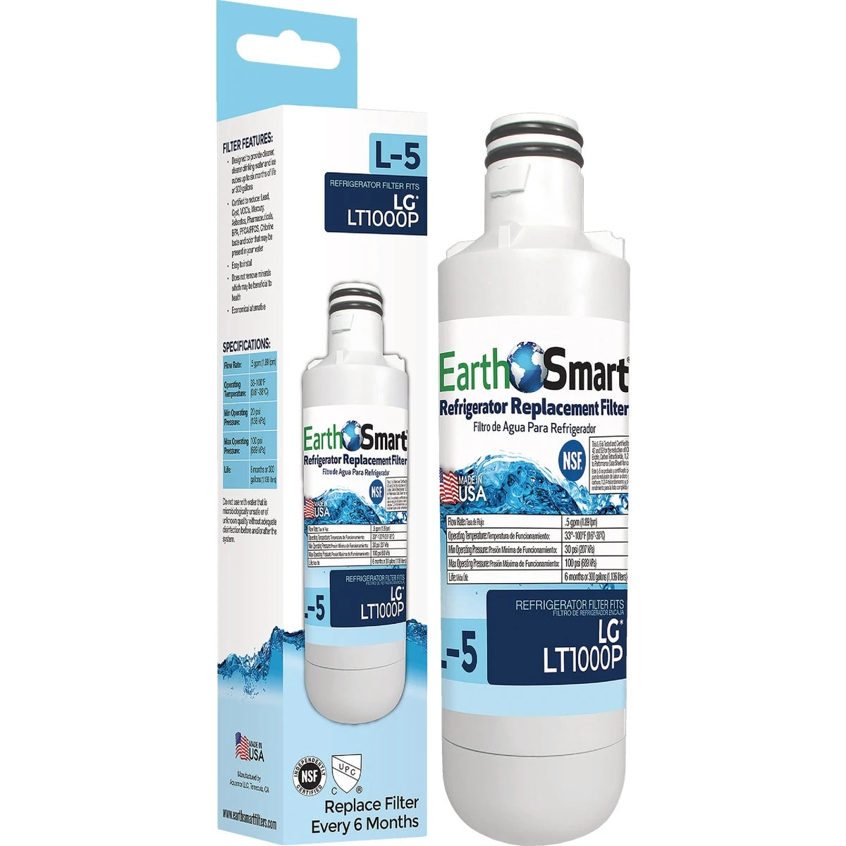 L-5 Lg Refrigerator Water Filter Cartridge Lt1000p Replacement