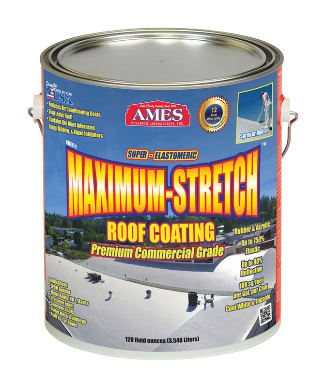 Maximum Stretch Premium Elastomeric Roof Coating, Tintable White, 1 Gallon