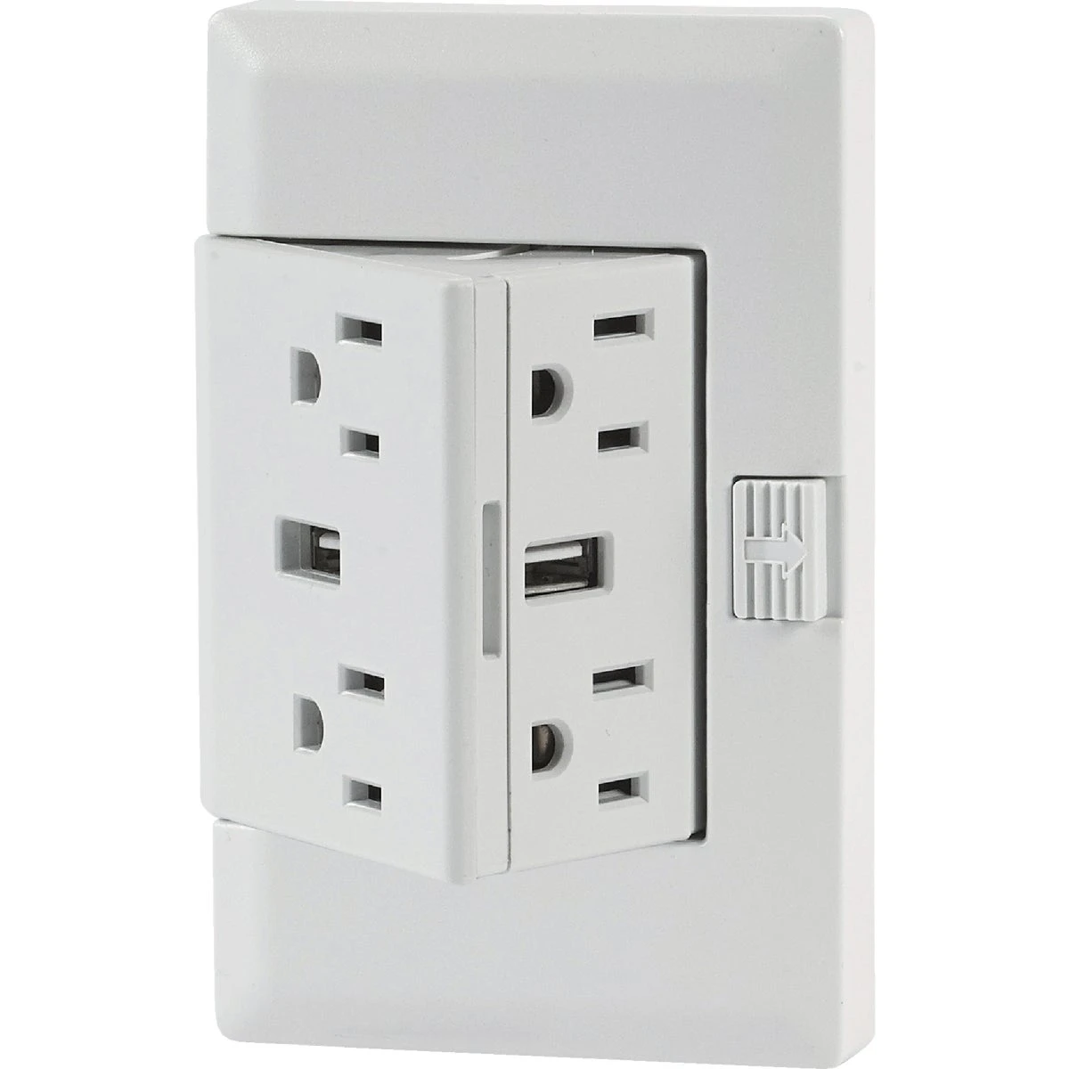 USB Permanent Outlet Extender, 4 Receptacles + 2 USB Ports, Tamper Resistant, 2.1A / 15A, 125V
