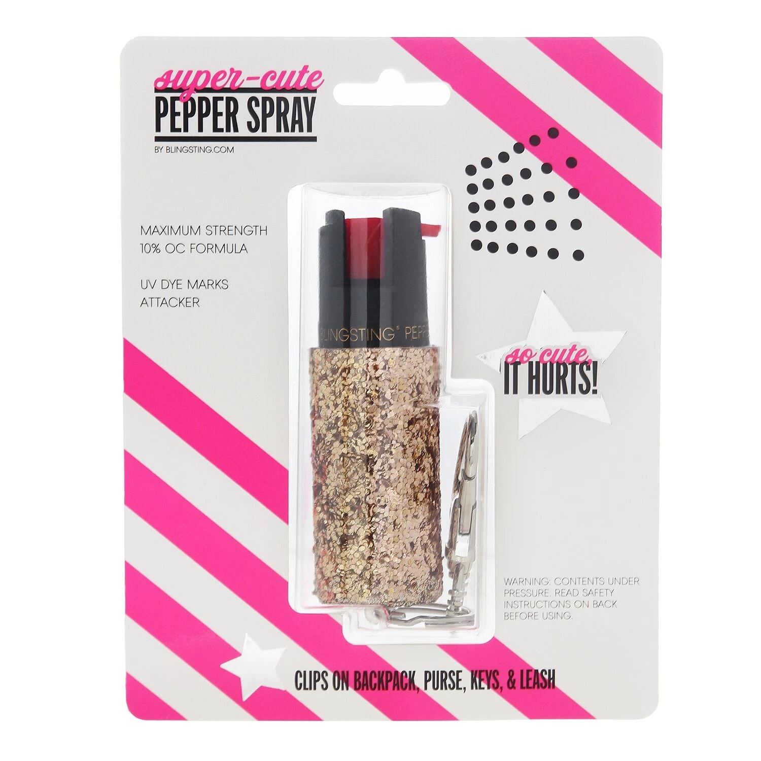 Rose Gold Plastic Pepper Spray With Keychain Clip - Model Scp Rgld