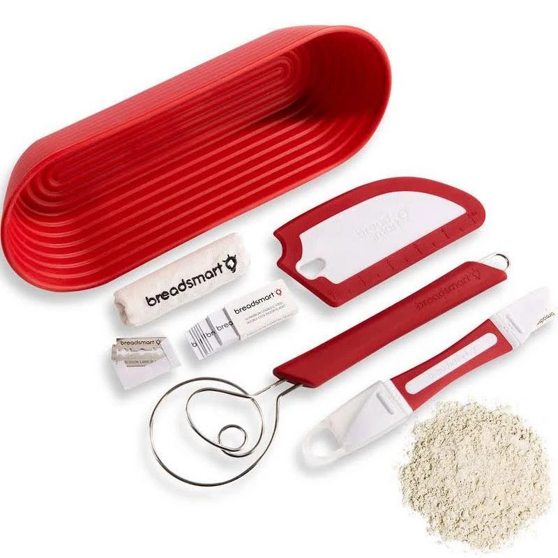 5-piece Artisan Bread Making Kit With Lame, Scraper, Whisk, And Proofing Basket - Red