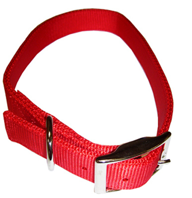 Dog Collar, 2-Ply, Red Nylon, 1 x 22-In.