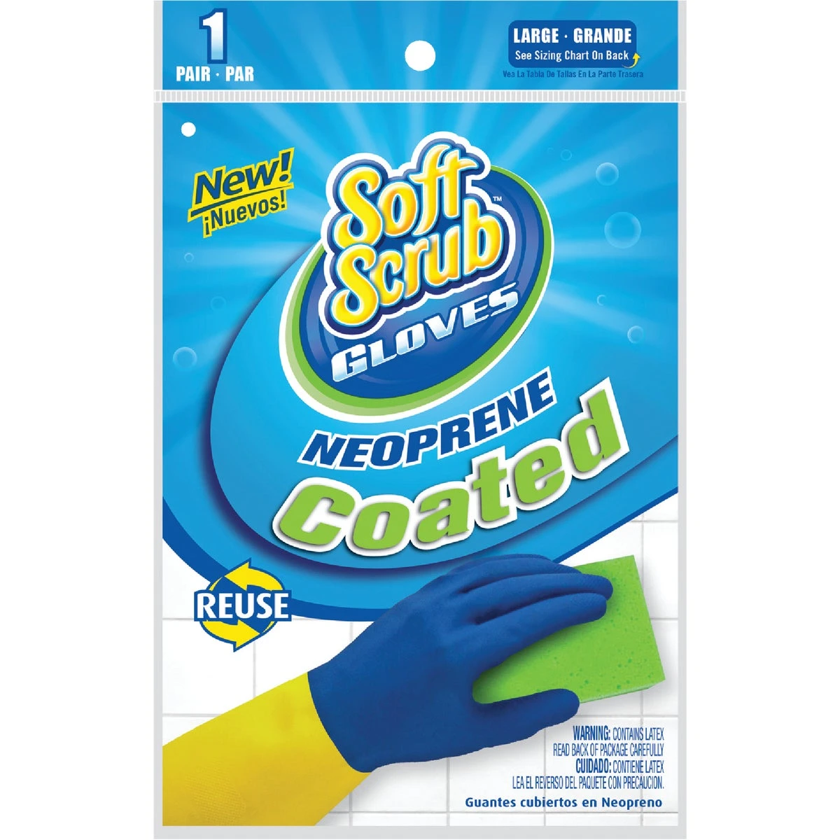 Women's Neoprene-Coated Latex Gloves, Blue & Yellow, L