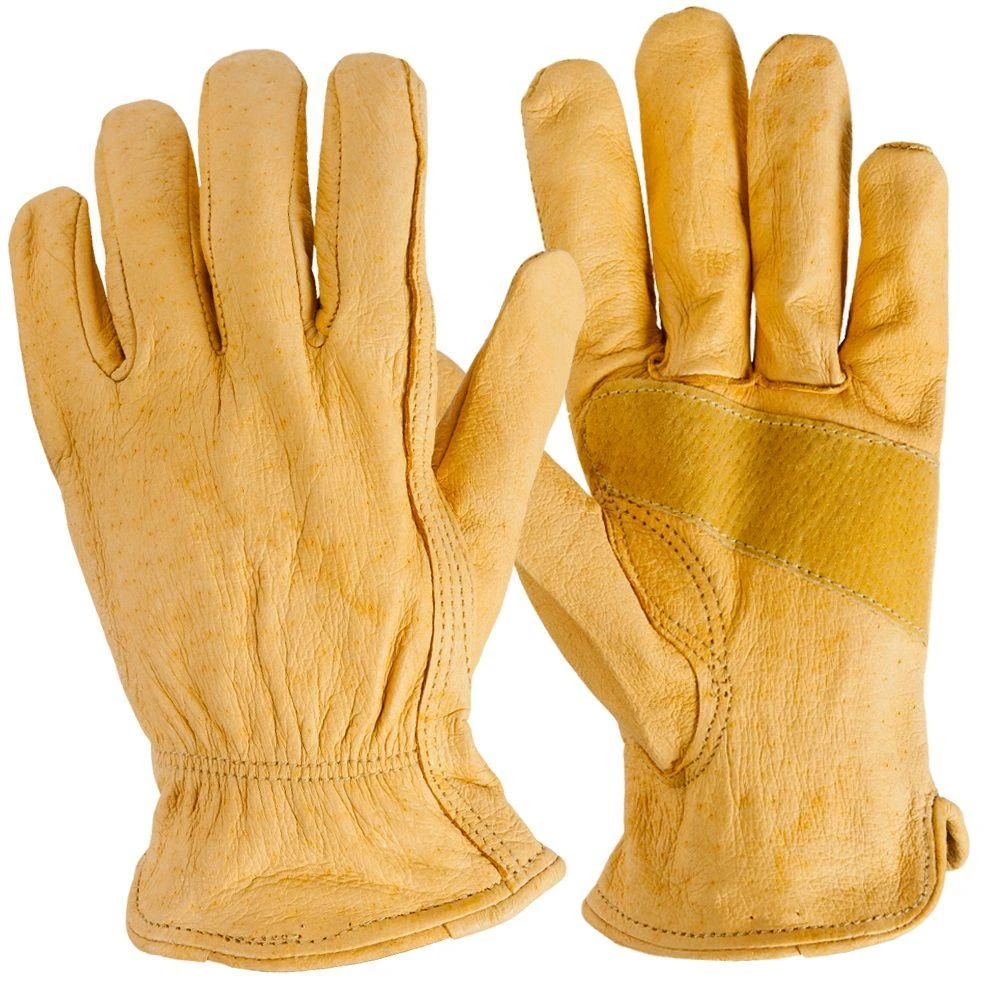 Premium Cowhide Leather Work Gloves for Men, Large Size, Durable Construction