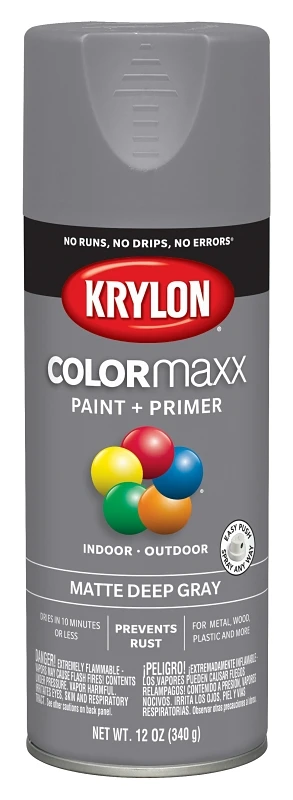 COLORmaxx Matte Deep Gray Spray Paint and Primer, 12 Ounce Can