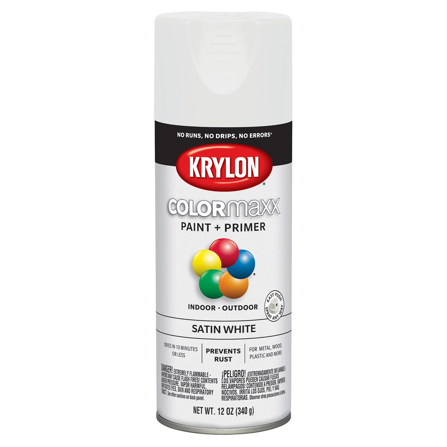 COLORmaxx Satin White Spray Paint and Primer, 12 Ounce Can