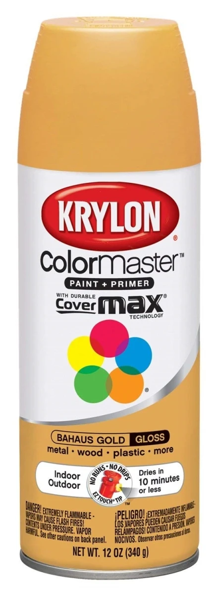 COLORmaxx Gloss Bauhaus Gold Spray Paint and Primer, 12 Ounce Can