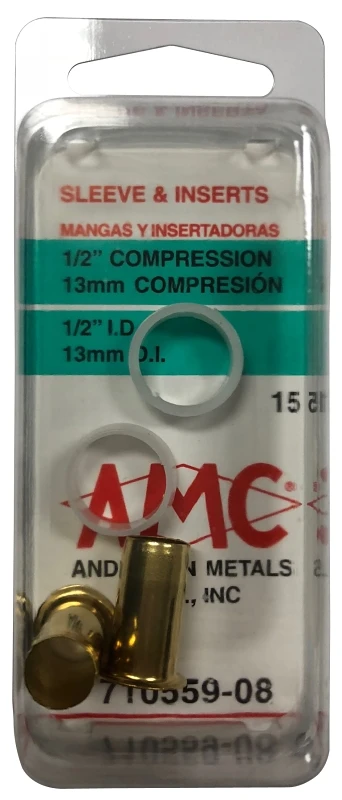 Brass Compression Stiffener & Sleeve, Lead Free, 1/2 In., 2-Pk.