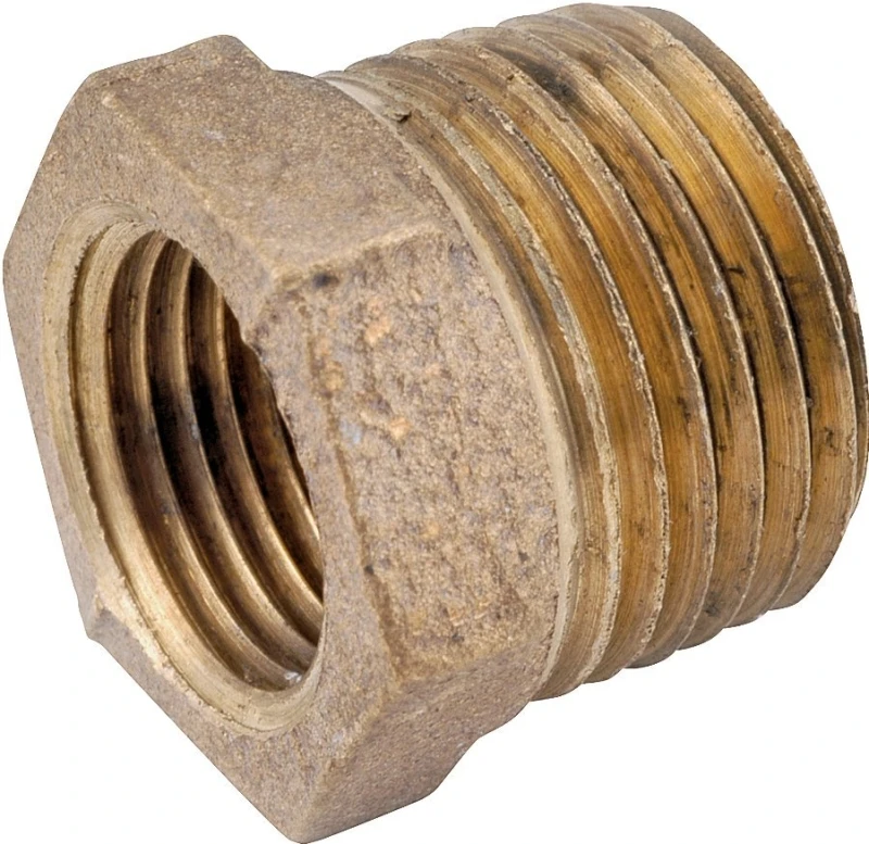 Lead Free Red Brass Hex Bushing Pipe Fitting, Three Quarter Inch by Three Eighth Inch