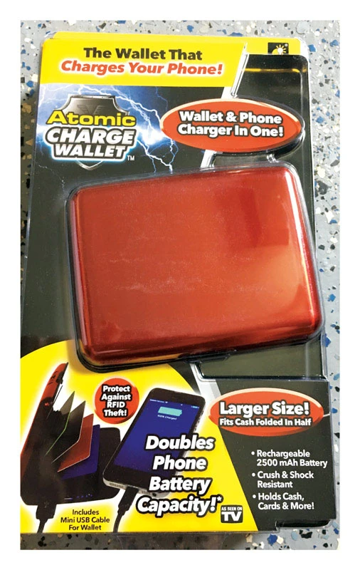 Atomic Charge Wallet & Phone Charger, Aluminum, Red, Model 12200-6, As Seen On Tv