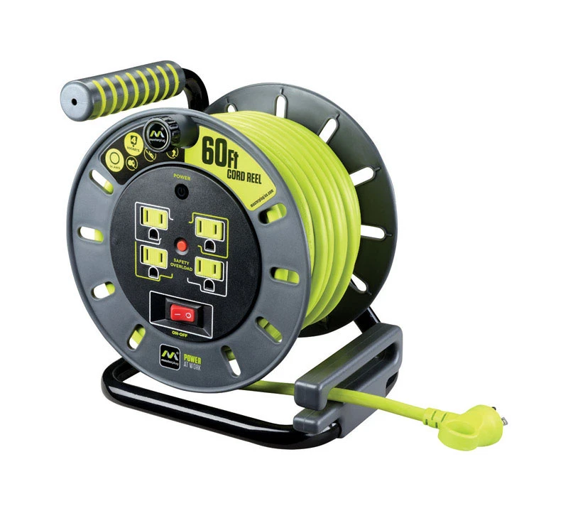 60 Ft. L Pvc Cord Reel With 4 Outlets And Power Switch