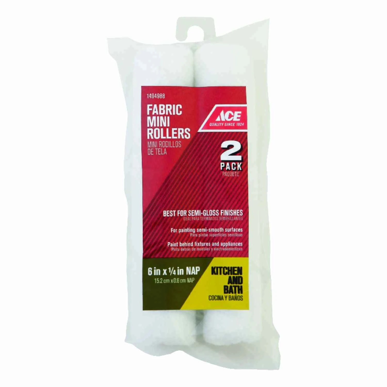 Polyester 1/4 In. X 6 In. W Mini Paint Roller Cover 2 Pk For Semi-smooth Surfaces
