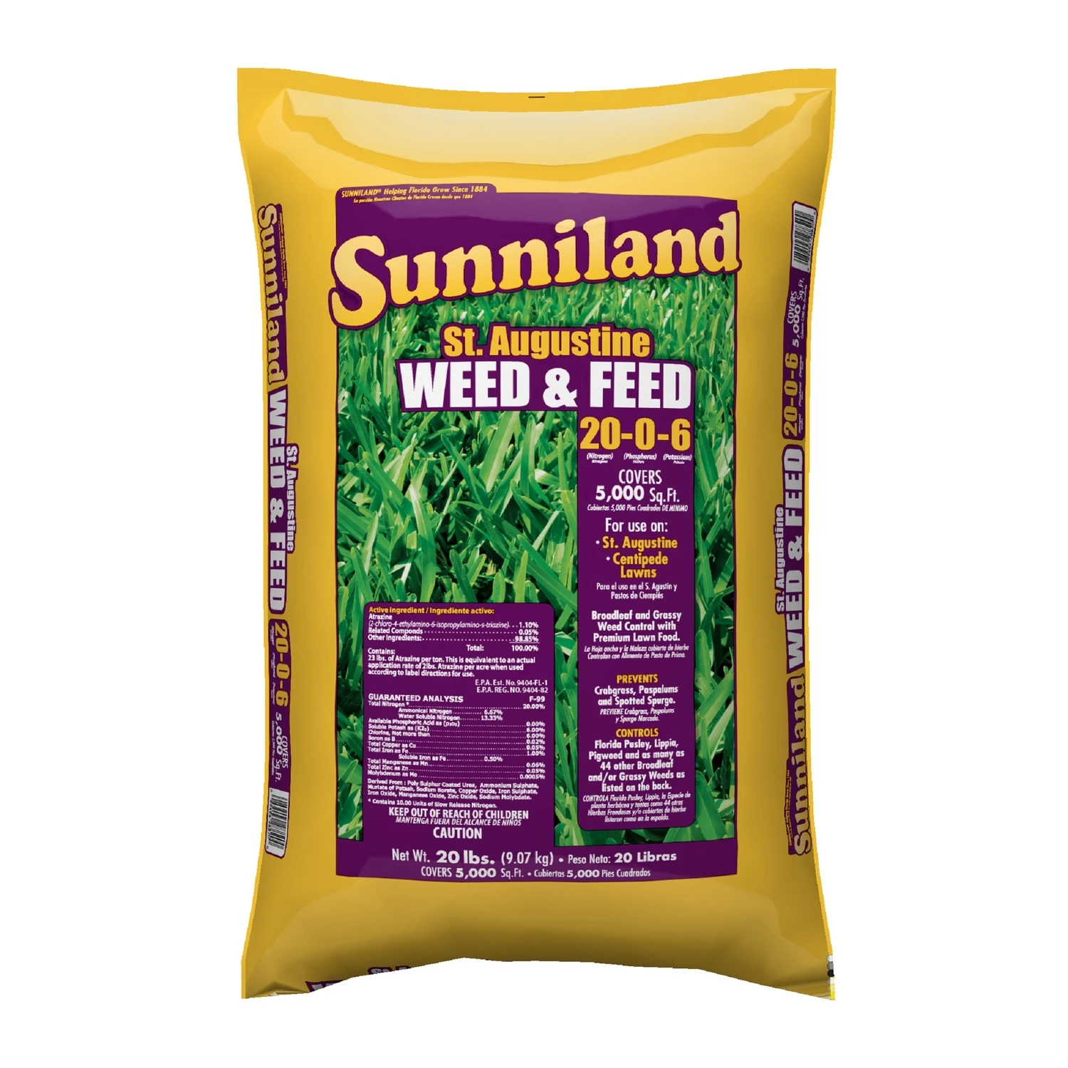 20-0-6 Weed & Feed Lawn Fertilizer For St. Augustine Grass, 20 Lb, 5000 Sq Ft