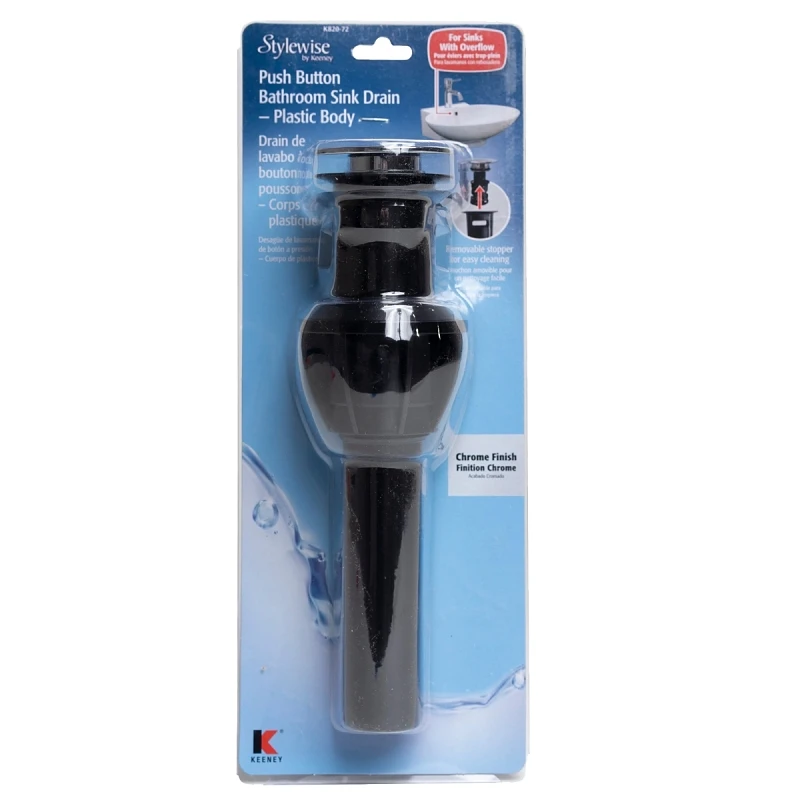 1-1/4 In. Chrome Plastic Push Button Drain With Overflow - Model K820-72
