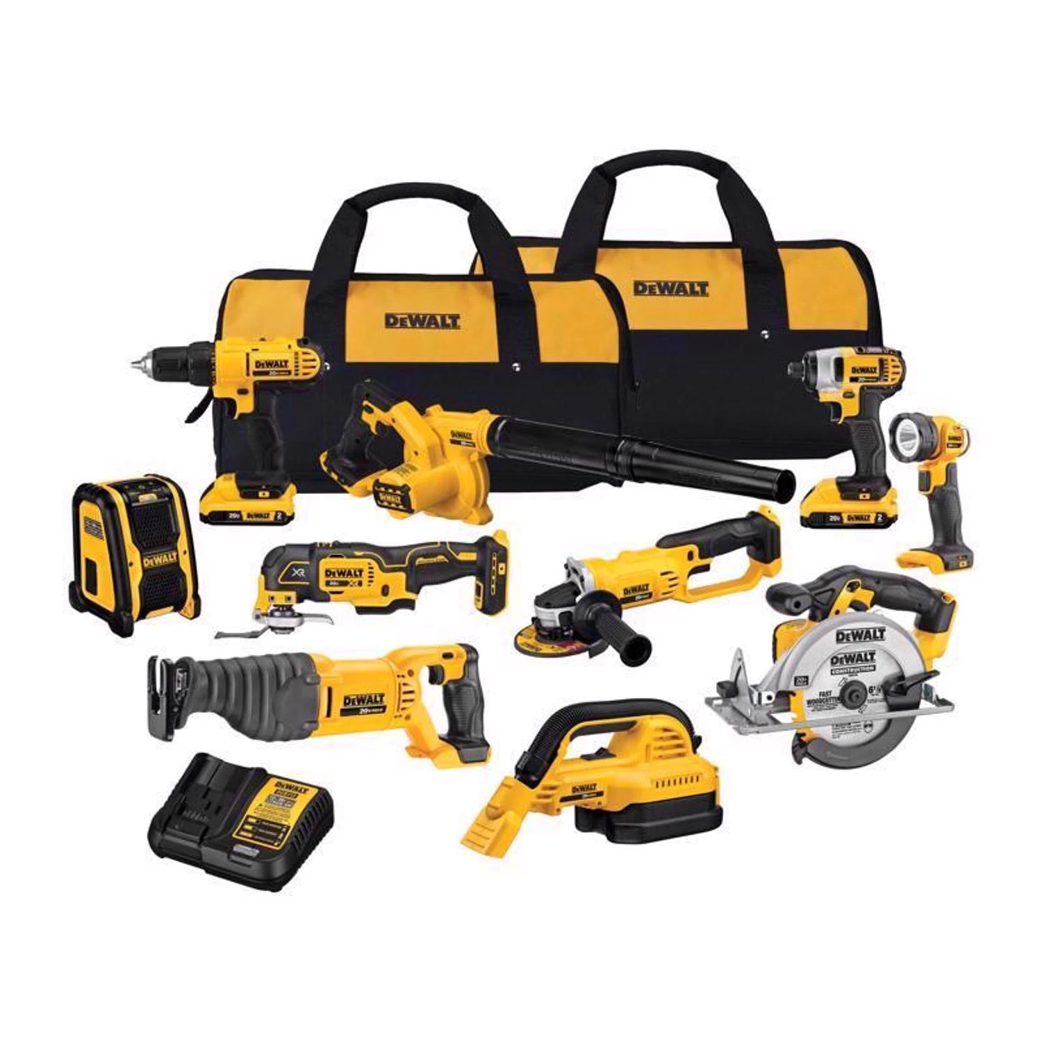 20v Max Cordless Brushed 10 Tool Combo Kit With Batteries And Charger