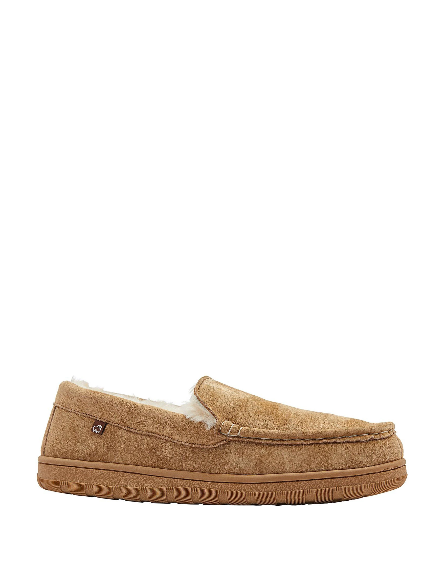 Harrison Men's Faux Fur Moccasins, Size Medium (11), Chestnut/beige/green