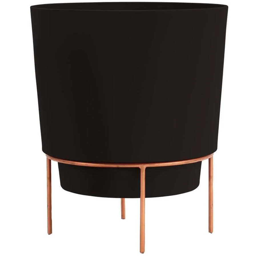 Bloem Hopson 10 Inch Black Plastic Planter With Metal Gold Stand