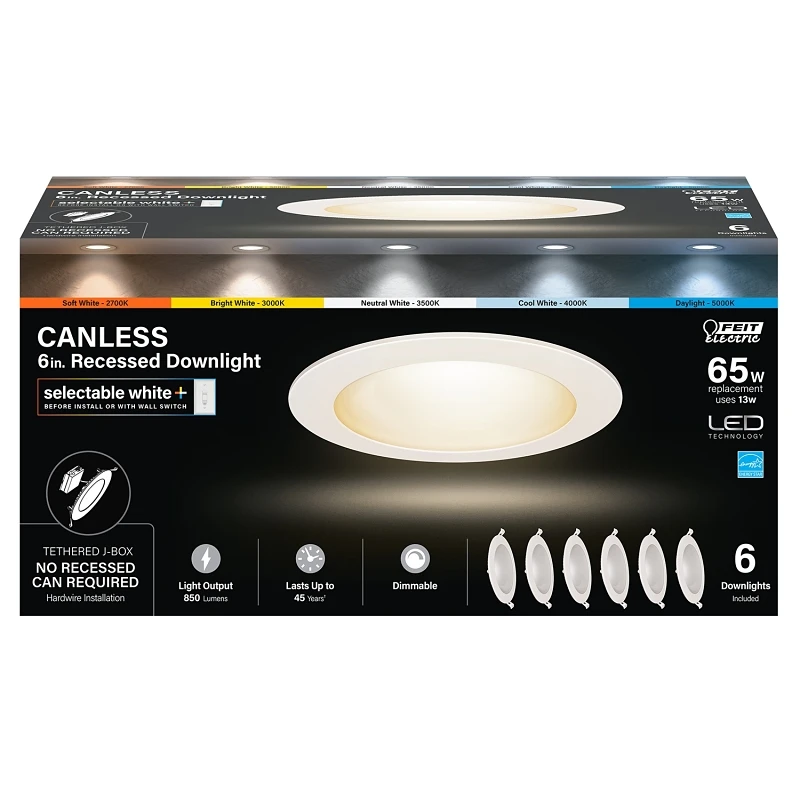 Feit Electric LEDR6XT/6WYCA/6 Recessed Downlight, 850 Lumens, 7.1 in L x 7.1 in W Dimensions, 13 W, 120 V, White