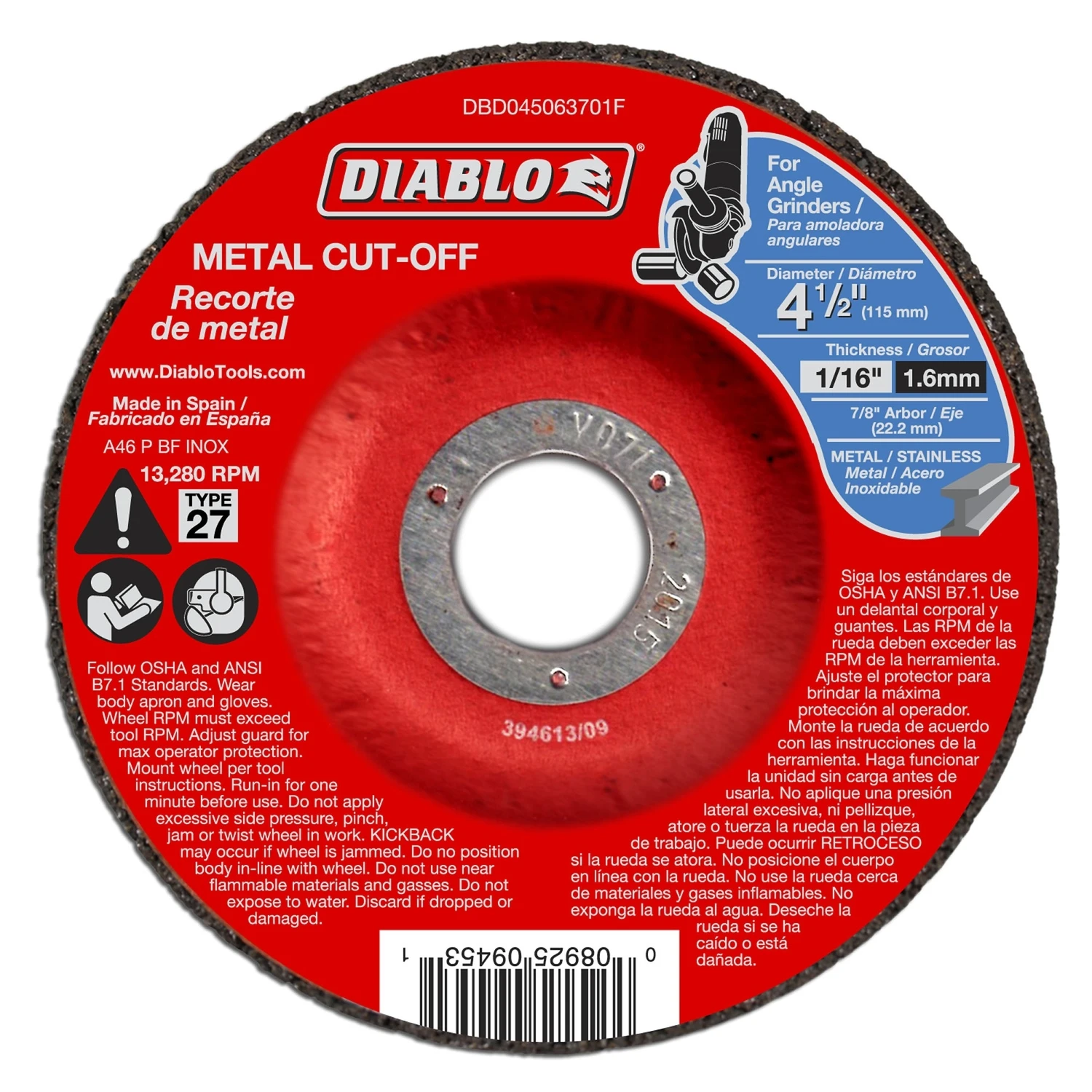 4-1/2 in. x 1/16 in. x 7/8 in. Metal Cut-Off Disc with Type 27 Depressed Center (10-Pack)