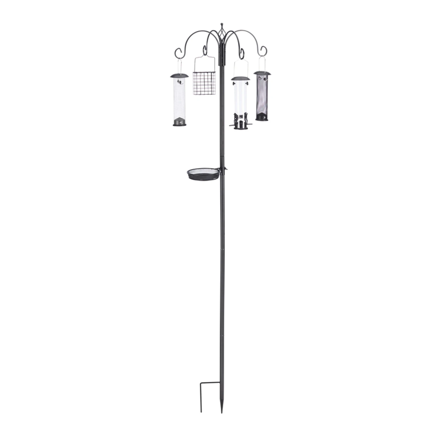 84 In. H Bird Feeder Pole With 4 Hooks And Multiple Feeders