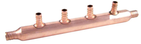 22786 4-port Open Copper Pex Manifold, 1-inch Trunk, 3/4-inch & 1/2-inch Ports
