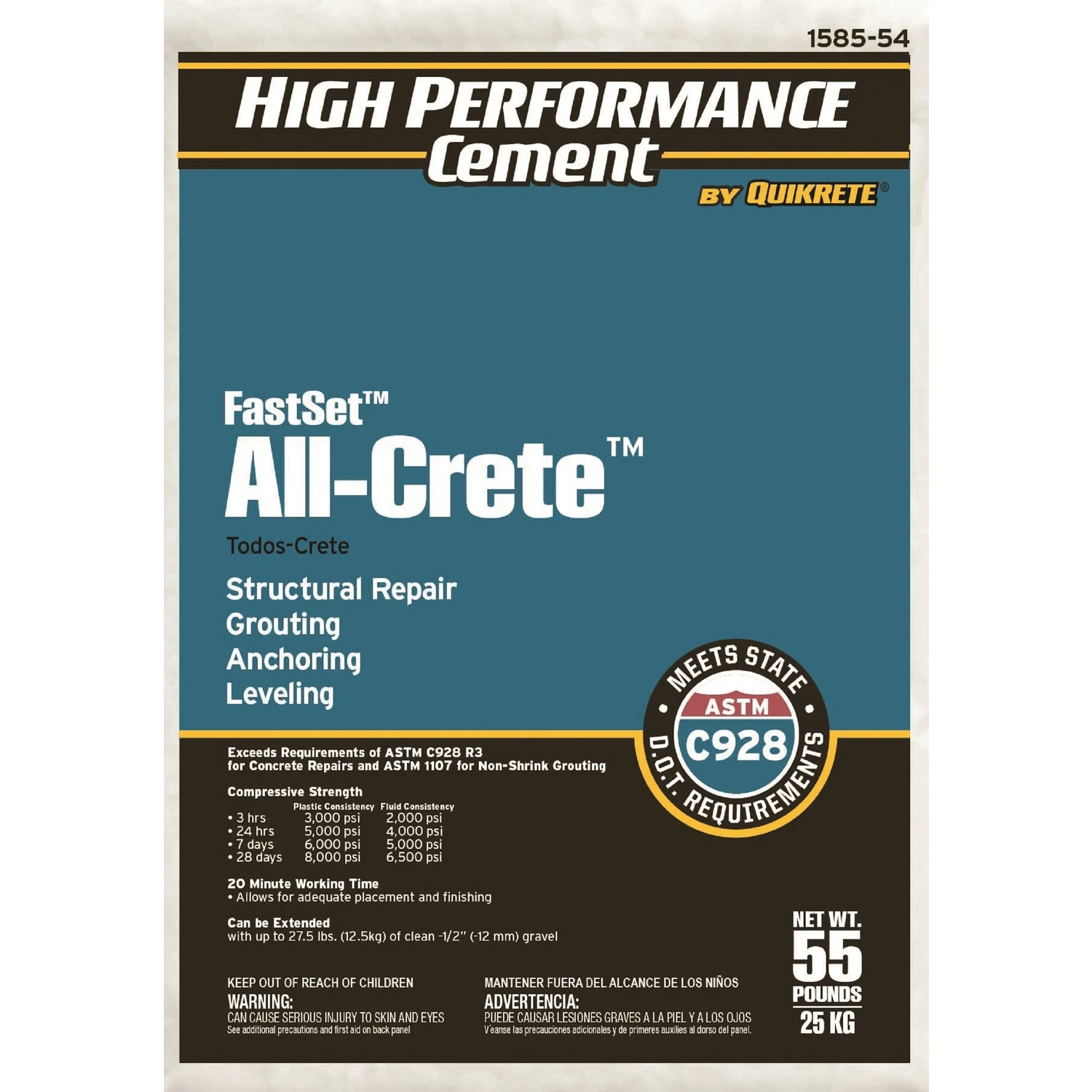 Fastset All-crete Anchoring Cement 55 Lb - High Performance Concrete Mix
