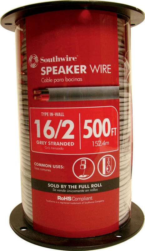 500 Ft. 16/2 Stranded Audio Speaker Wire - Gray, Indoor/outdoor Use