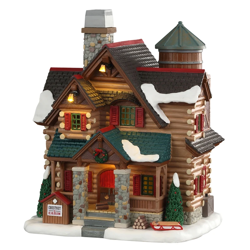 Multicolored Chestnut Cabin Christmas Village 9.5 In. Polyresin Figurine
