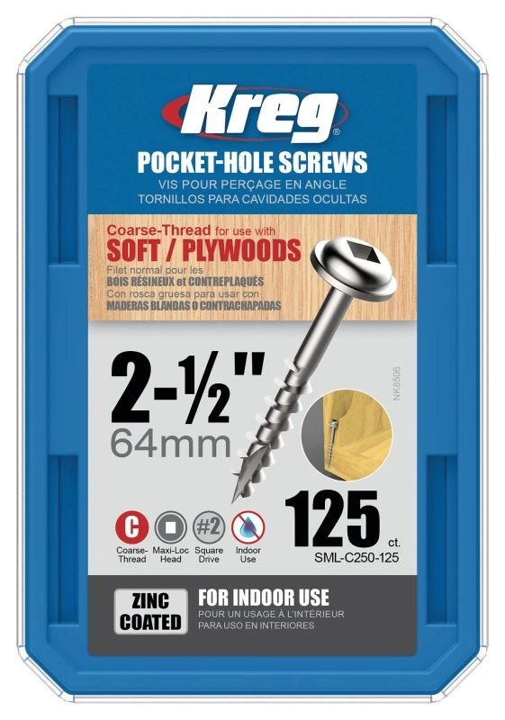 Kreg No. 8 X 2-1/2 in. L Square Coarse Pocket-Hole Screw 125 pk