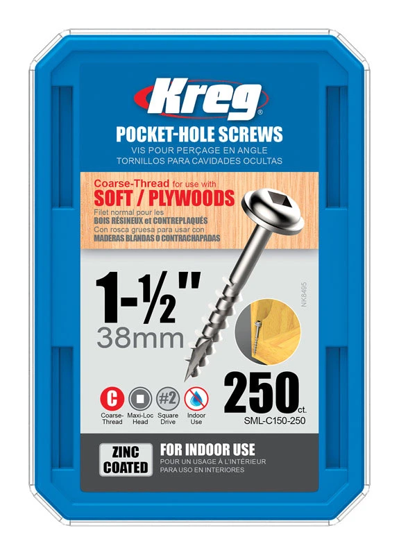 Kreg No. 8 X 1-1/2 in. L Square Zinc-Plated Coarse Pocket-Hole Screw 250 pk