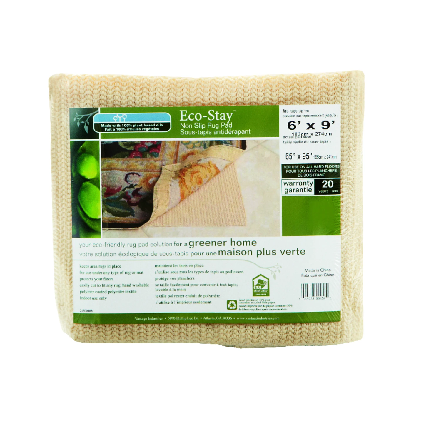 Eco Stay 6 Ft. W X 9 Ft. L Reversible Polyester Indoor Rug Pad