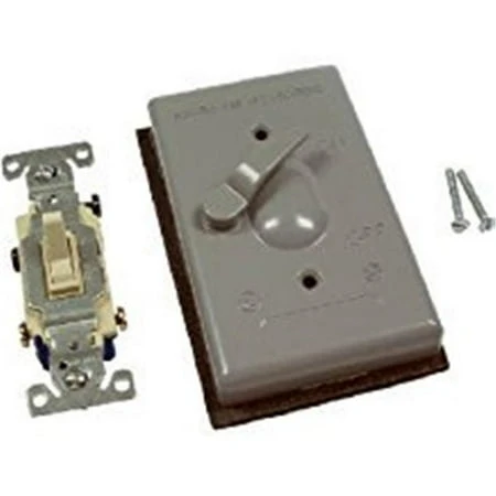 1718527 Weatherproof Toggle Switch Cover with Switch&#44; Gray&#44; Die Cast Metal