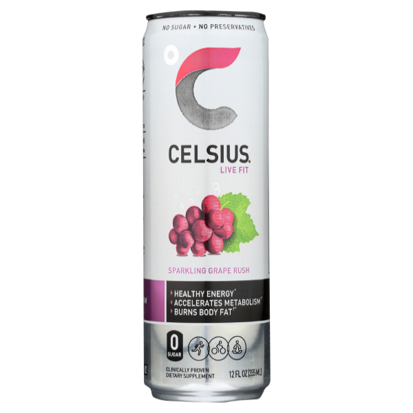 Celsius Fitness Drink, Grape Rush, Sparkling 12 Fl Oz