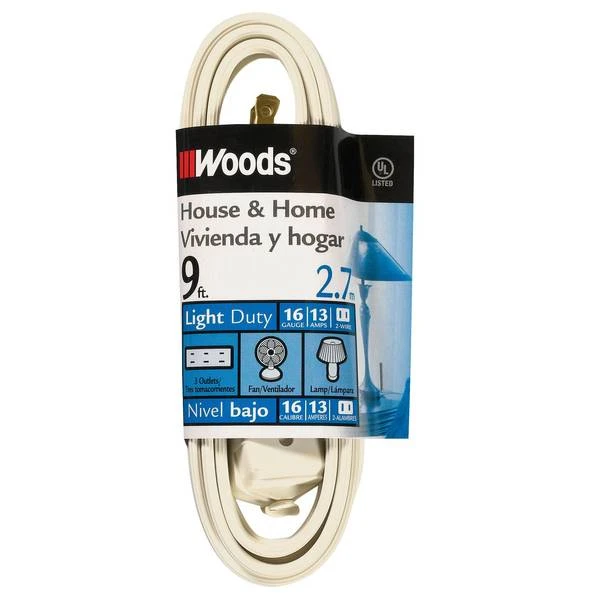 9' White Cube Extension Cord With Power Tap, Model 0601w