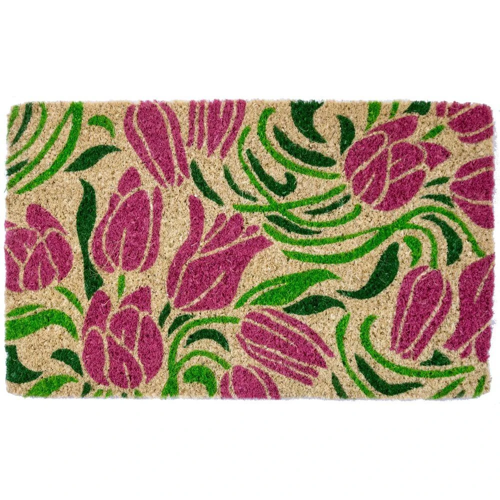 Blushing Tulips 18 In. X 30 In. Hand Woven Coconut Fiber Door Mat