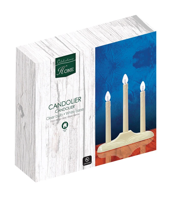 White Candolier Indoor Christmas Decor With 3 Clear C7 Lights