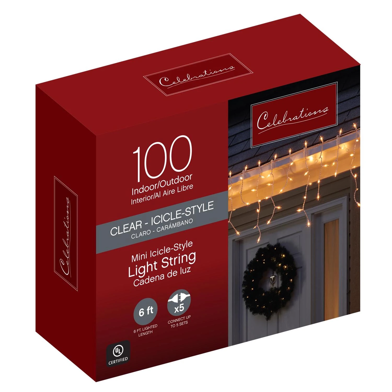 Incandescent Mini Clear Icicle Christmas Lights 5.67 Ft, 100 Bulbs