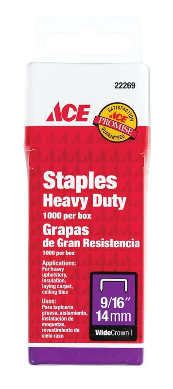 9/16 Inch Heavy Duty Wide Crown Steel Staples - Model 22269, 1000 Count