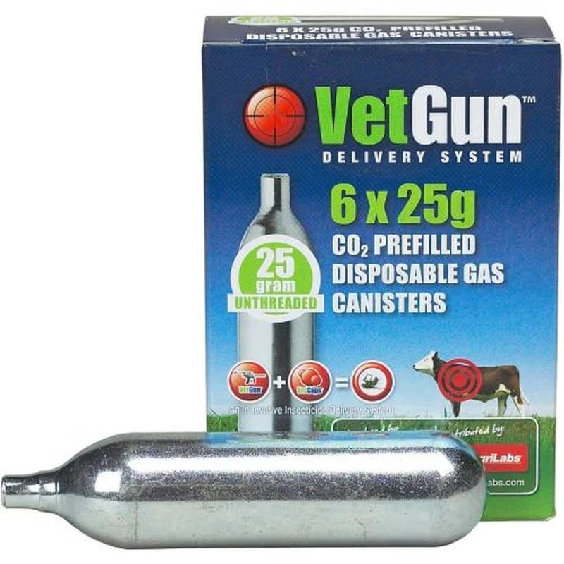 VETGUN Co2 Propellant 6CT/PK 25GM ea approx 20-25 Shots Fly Lice Control Cattle