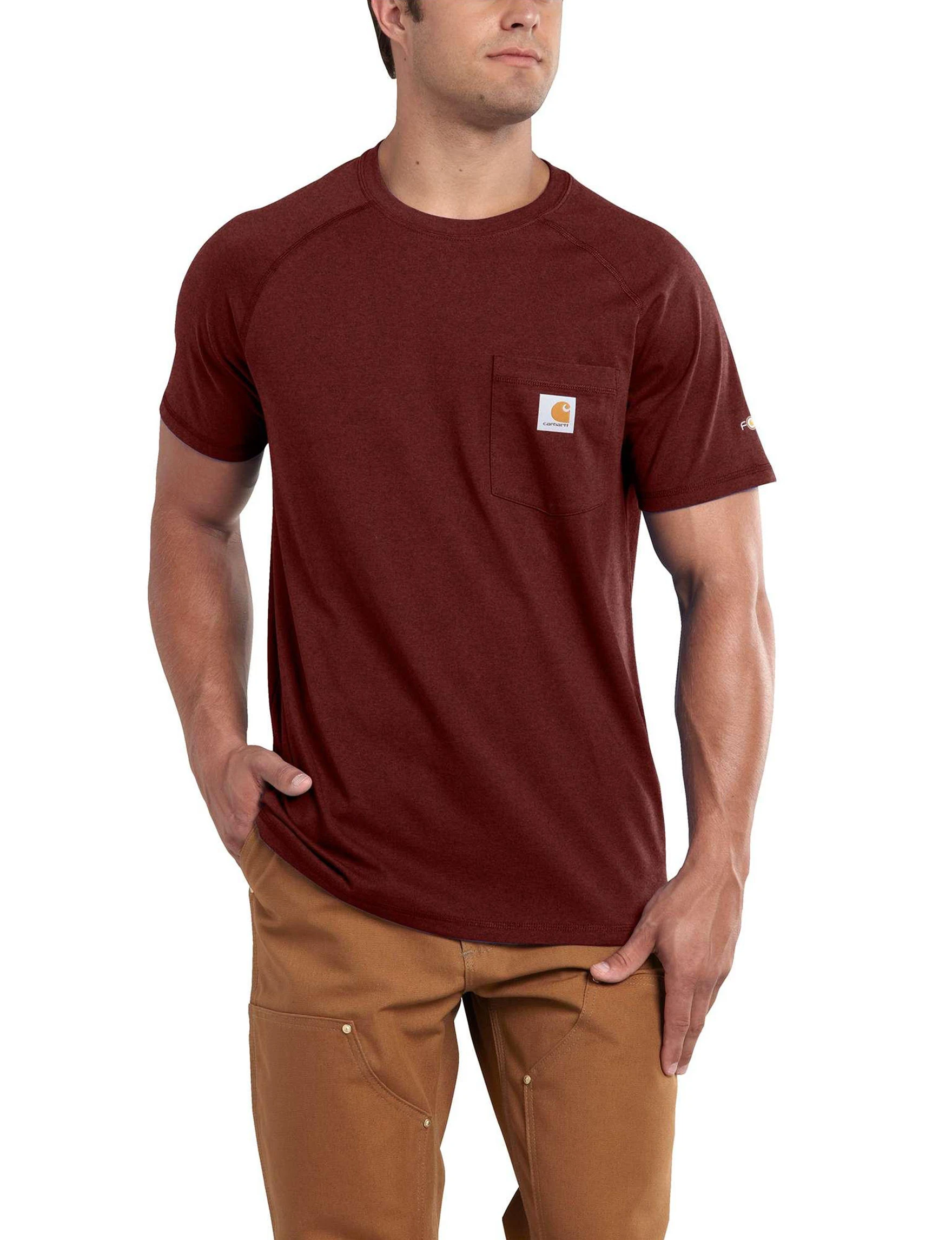 Force Delmont Men's Regular Small Red Brown Heather Cotton Short Sleeve T-shirt