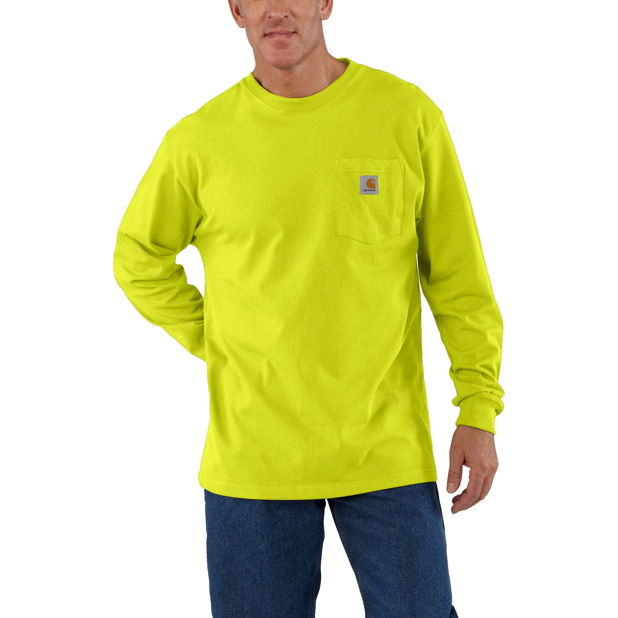 Men's Large Brite Lime Loose Fit Heavyweight Long-sleeve Pocket T-shirt