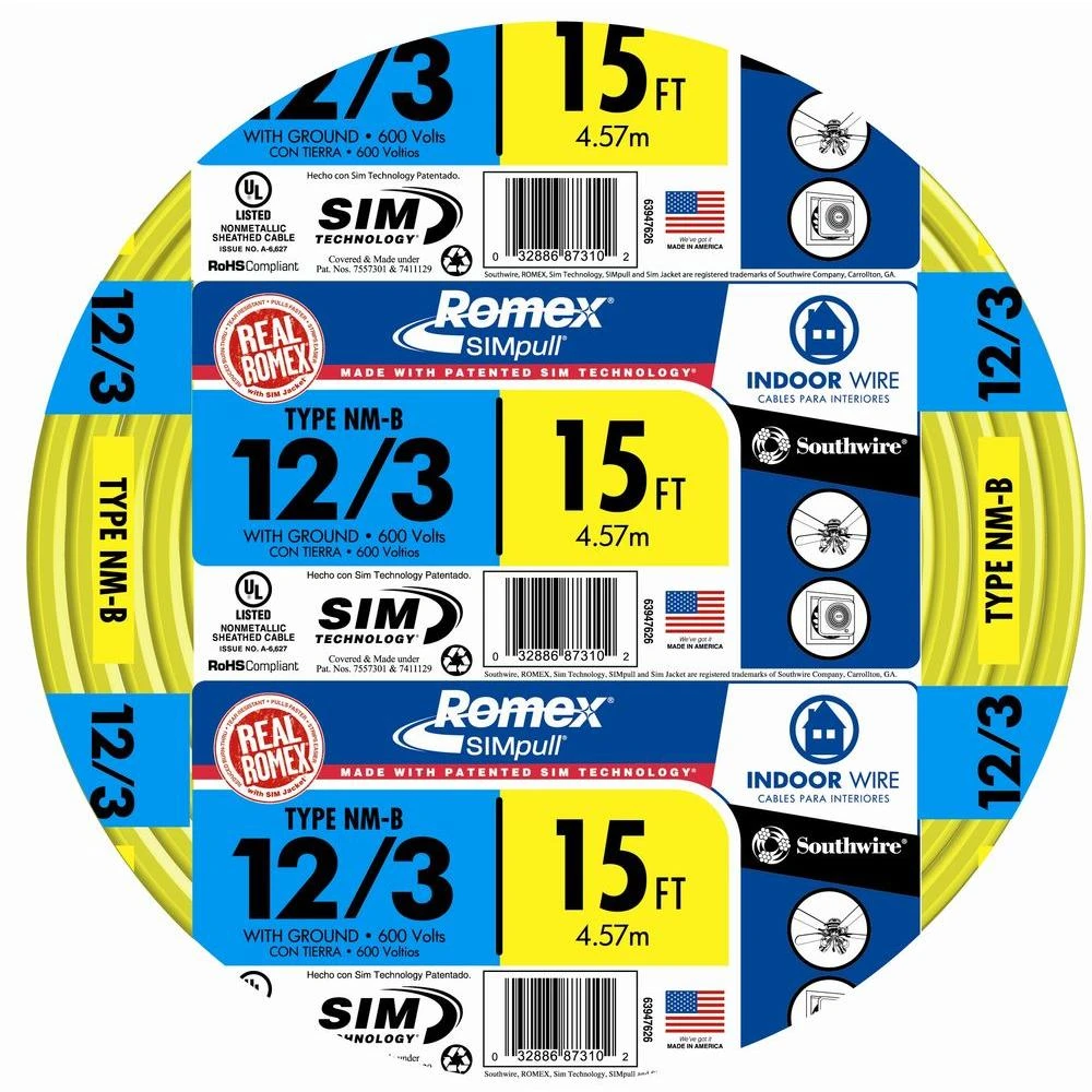 15 Ft. 12/3 Solid Romex Type Nm-b Wg Non-metallic Wire