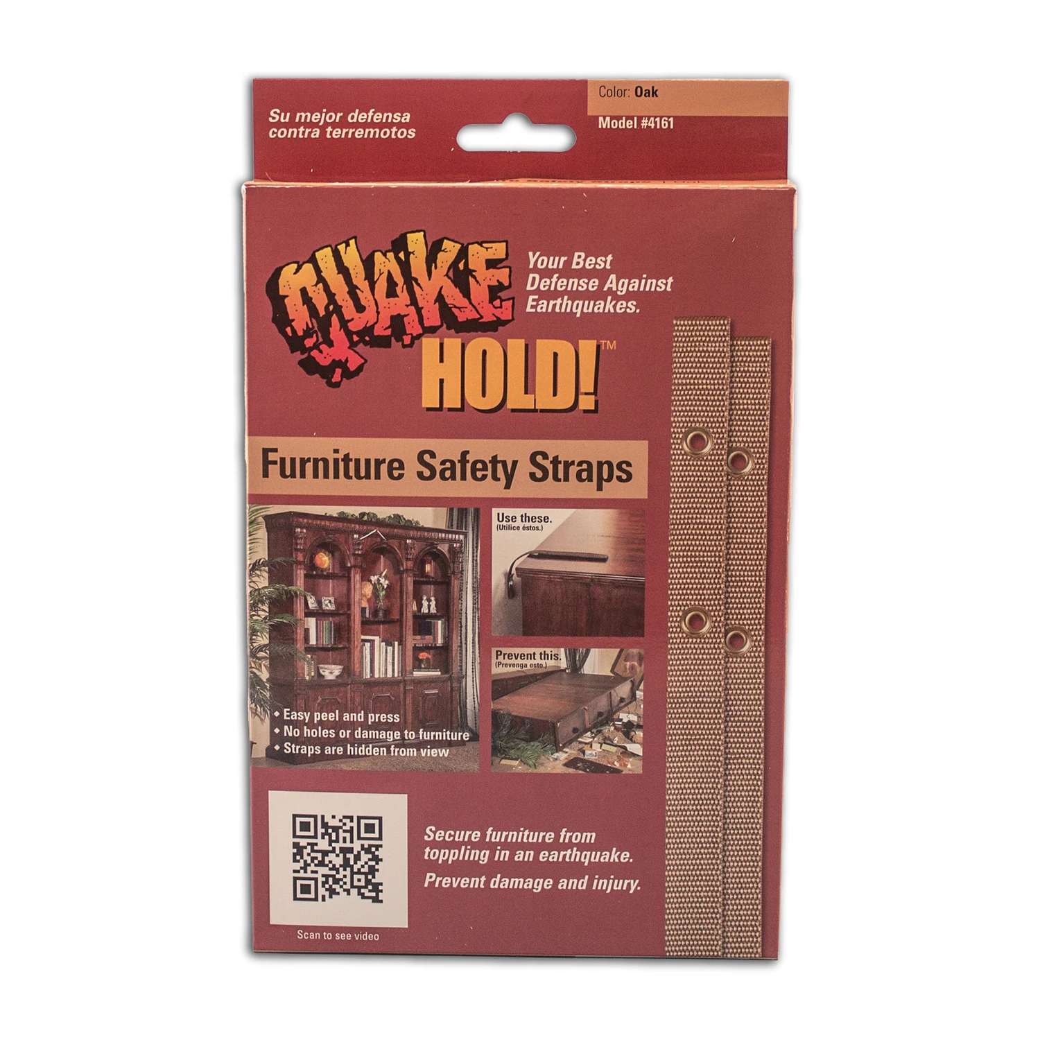 Quake Hold Ready America Nylon Self Adhesive Furniture Strap Oak Assorted 1 in. W X 15 in. L 1 pk